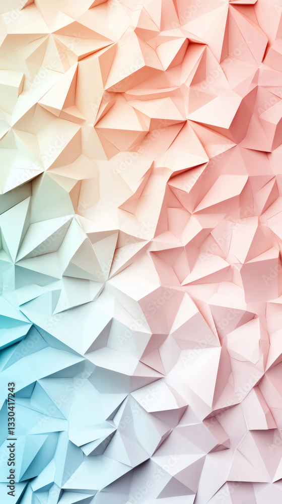 Aufkleber Low poly triangular geometric surface with gradient changing from blue to orange, creating an abstract and modern design