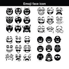 happy emoji icon set silhouette silhouette Gangster Emoticons vector set. Emoji smiling face or yellow emoticon with various facial expressions and emotions like happy, lonely, 