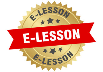 e-lesson. e-lesson round red and gold label isolated on transparent background