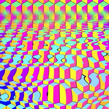 Vibrant neon isometric blocks with fluid watery animation effects. Perfect for abstract backgrounds, VJ loops, tech presentations, and modern digital content.