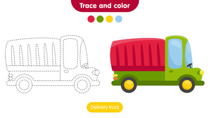 Coloring book for children: delivery truck. Educational game for kids.
