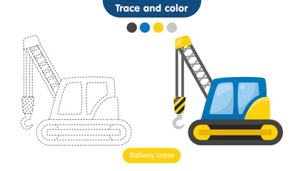 Coloring book for children: railway crane. Educational game for kids.