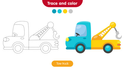 Coloring book for children: tow truck. Educational game for kids.