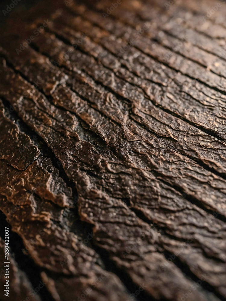 Poster rectangular brown textured material on a dark surface.