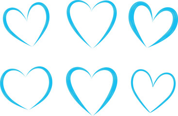 bright light blue colorful abstract outline hearts set