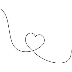 Fototapeta premium Heart shape continuous one line drawing. Love symbol. Vector illustration isolated on white. 