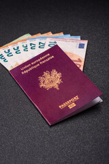 France citizen passport against the background of the France national flag