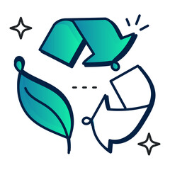 Recycling symbol with eco-friendly elements representing waste management, circular economy, and sustainable environmental practices. Editable Stroke.