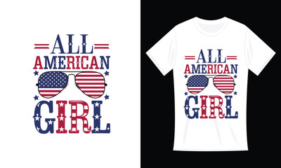 All American Girl Shirt USA Flag 4th July Women Kids Patriot T-Shirt