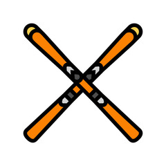 pair skis crossed mountain skiing color icon vector illustration