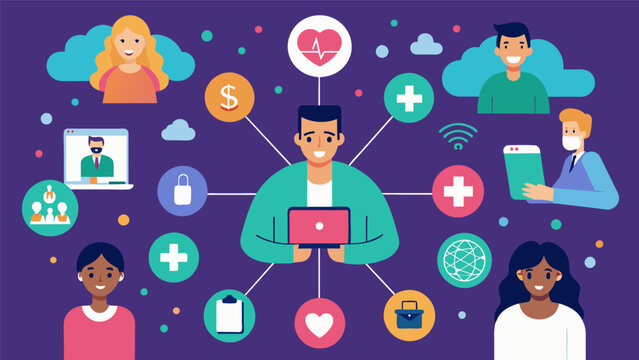 A thriving virtual network where individuals offer resources tips and support to those struggling with addiction.. Vector illustration