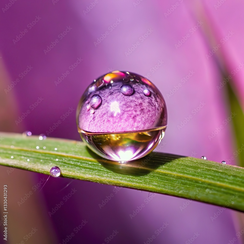 Poster water drops on grass with bokeh background. ecology concept.disco ball on a black background with mu