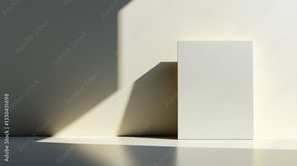 Poster a blank, white object stands against a pale wall with gentle shadows cast on the surface. soft light