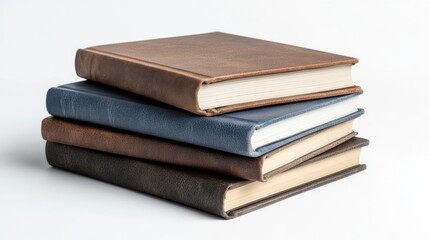 A stylish stack of vintage books showcases rich textures and elegant colors. Each book tells a unique story waiting to be discovered. Generative AI