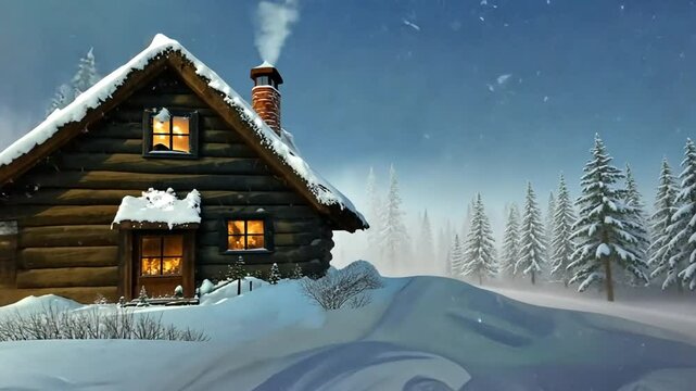 Verschneite H&uuml;tte in einer friedlichen Winterlandschaft