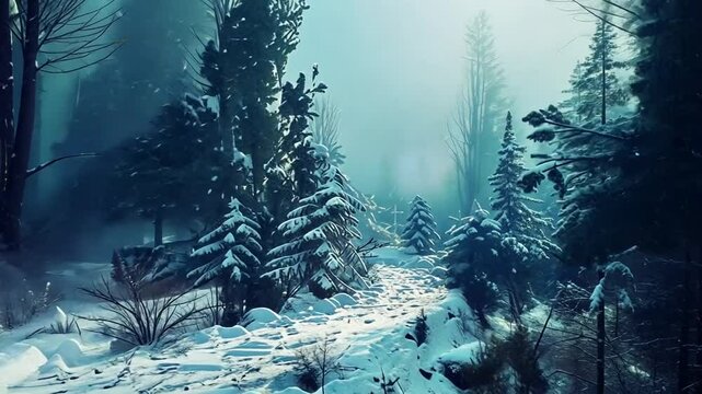 Verschneiter Wald mit frostiger Atmosph&auml;re