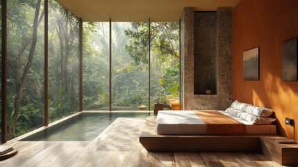 Luxurious jungle bedroom with private pool