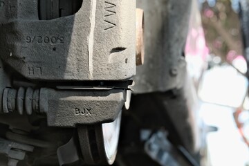 View of the process of alignment of the wheels of a car