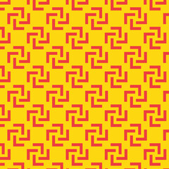 Bold Geometric Maze Pattern in Yellow and Red