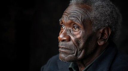 Fototapeta premium Elderly man gazing, dark background