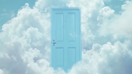 Door in clouds to escape reality, dream concept