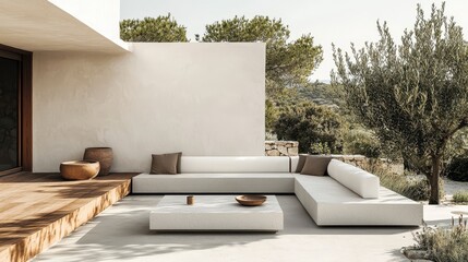Modern Outdoor Living Space with Stylish Furniture and Peaceful Vibes