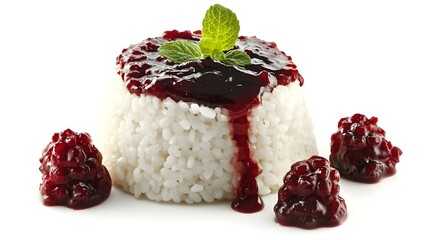 Healthy rice cake with bio jam isolated on white