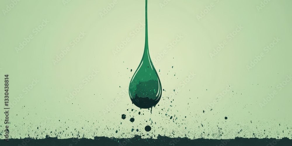 Poster a single emerald colored drop falling with small splashes below