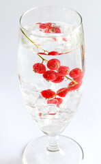 Glass with Ice Water and Red Currants on a Light Background