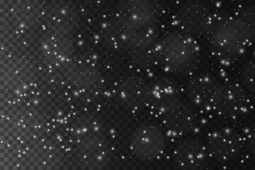 White dust light. Bokeh light glow lights background effect. Christmas background of sparkling dust Christmas glowing light bokeh light confetti lights and glitter texture overlay for your design.