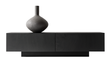 sideboard and vase , minimalist design. Ideal for modern living spaces, combining functionality with contemporary style. Isolated on white background , transparent png