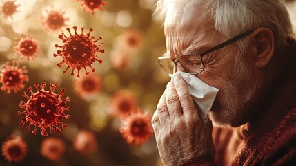 Older Male Sneezing – Health, Flu, and Infection Concept