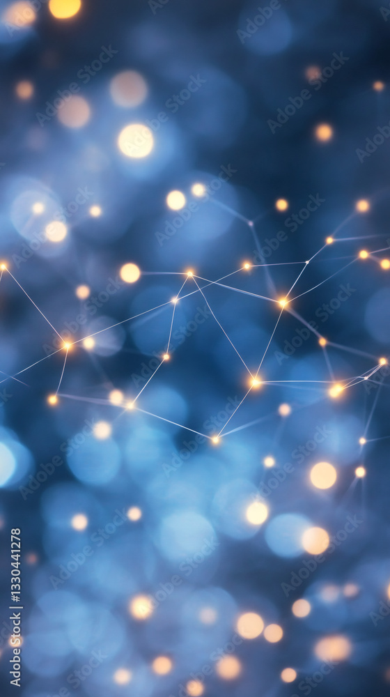 Aufkleber Abstract network is connecting points of light, creating a futuristic bokeh effect on a blue background