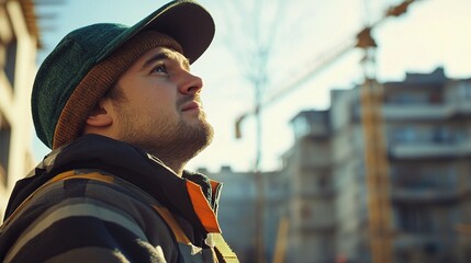 Obraz premium Construction Foreman Deep in Thought at a Site