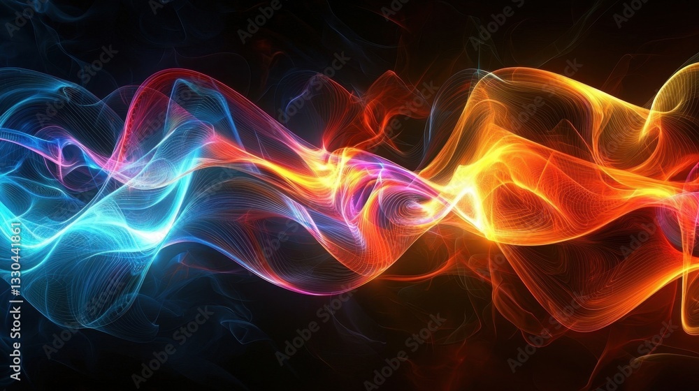 Poster vibrant waves of color flow and intertwine, creating a mesmerizing abstract design. the display show