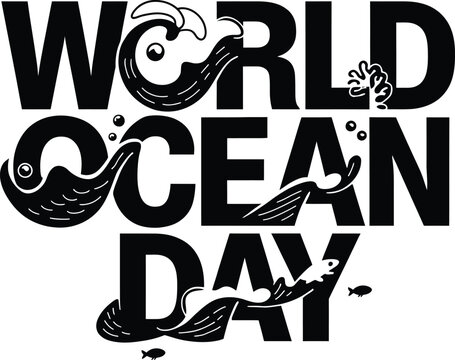 World Ocean Day Typography Vector with Water Splash Illustration