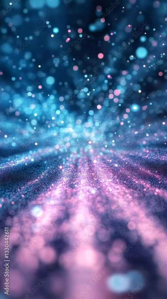 Poster shimmering blue and purple bokeh lights blending into dreamy, sparkling festive background pattern