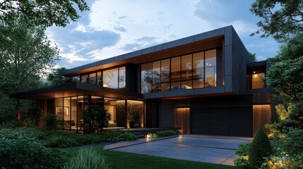 Fototapeta premium Modern Architectural Design of Stylish Home Surrounded by Nature