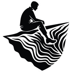 Lonely man is sitting on the cliff silhouette vector