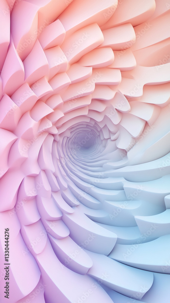 Poster swirling pastel pink and blue colors create an abstract tunnel, forming a captivating vortex effect 