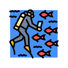 marine biologist world ocean color icon vector illustration