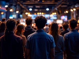 Naklejka premium Crowd Enjoying a Night Event in a Vibrant Atmosphere