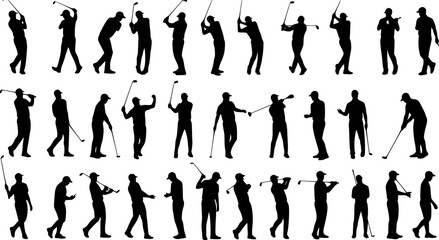 Golf silhouettes, Vector set of golf players
