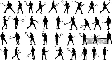 Fototapeta premium Tennis silhouettes, Vector set of tennis players 