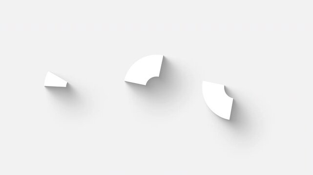 Chart 3 Donut Bars in Modern Minimal 3D Style with Soft Shadows Animation on White Background - 4K Horizontal Video 6 seconds Seamless Loop