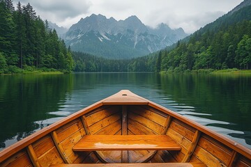 Obraz premium Wooden boat floating on the lake