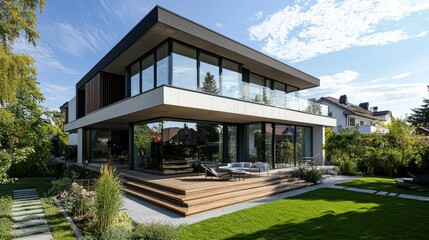 Fototapeta premium Modern architectural design of stylish house with large patio