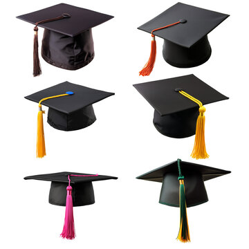 Set de birretes de graduaci&oacute;n de universidad sobre fondo transparente