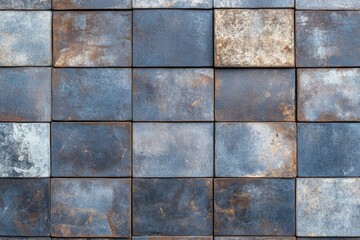 Weathered Metallic Tiles Wall Texture - Rustic, industrial, grunge, aged, and textured metallic tiles create a visually striking wall covering. Perfect for backgrounds, design projects