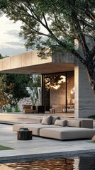 Modern Outdoor Living Space with Stylish Furniture and Landscaped Garden